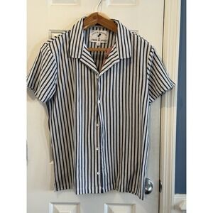 Free Planet Striped Shirt Navy White Cotton Men's Size M Coastal Classic Modern